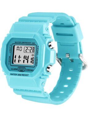 Women's Blue Digital Resistant Outdoor Luminous Waterproof Electronic Watch